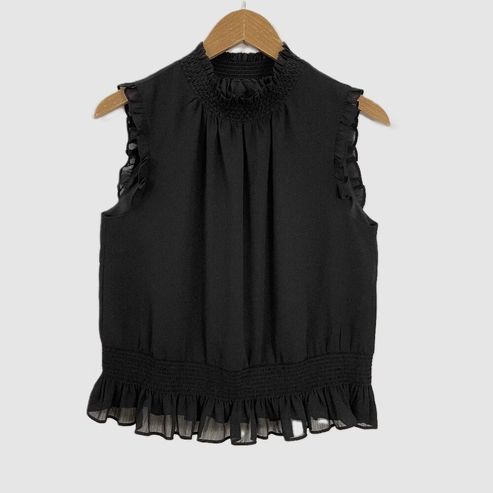 J. Crew Sleeveless Blouse Ruffled Smocked Neck and Waist